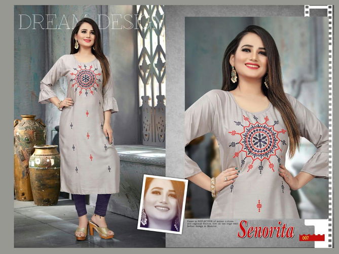 Aagya Senorita Latest Heavy Embroidery Work Casual Kurti Collection